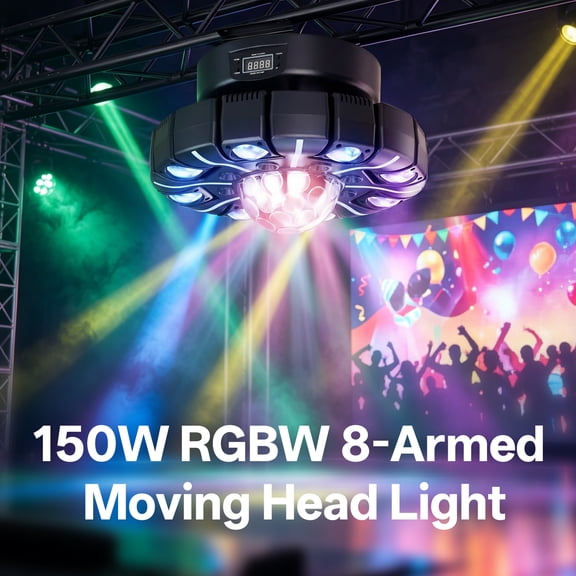 8-Arm Moving Head Stage Light 5-in-1 DJ Lighting Effect with 540 Rotation,DMX512 Control Perfect for Nightclubs,Mobile DJs,Concerts & Event Productions