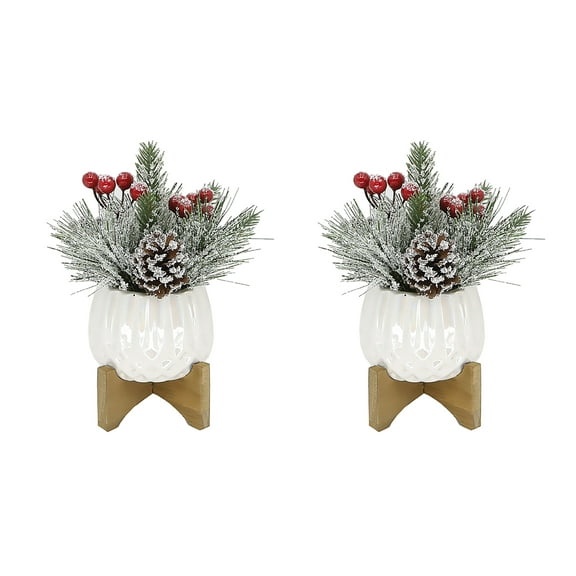 8" Artificial Pine in Smooth Ceramic Pot, by Flora Bunda (2 Pack)