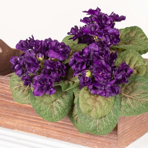 8" Artificial Polysilk Purple African Violet Bushes 3 Count