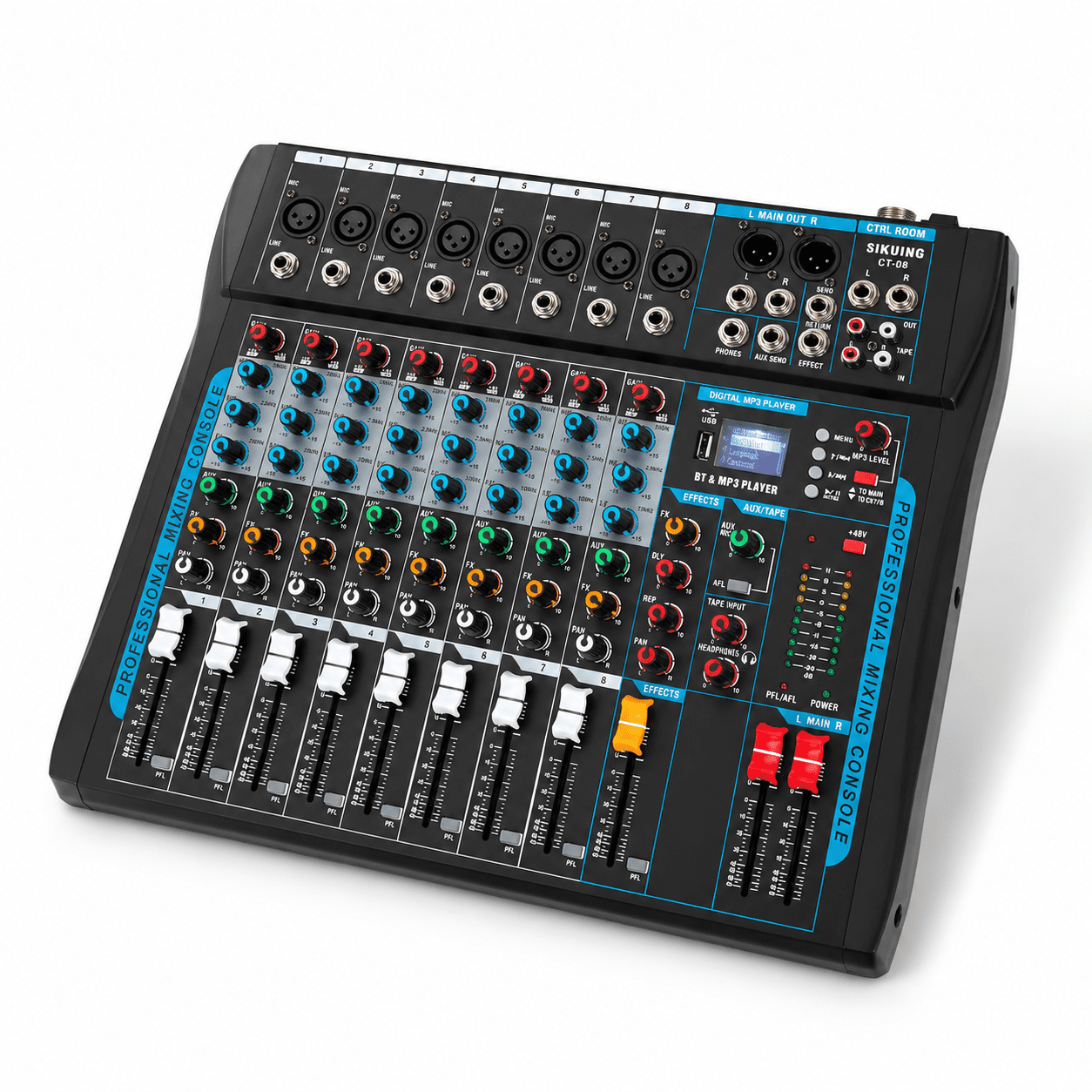 8 Audio Mixer with 16 DSP Effects, USB Connectivity, and 48V Phantom ...
