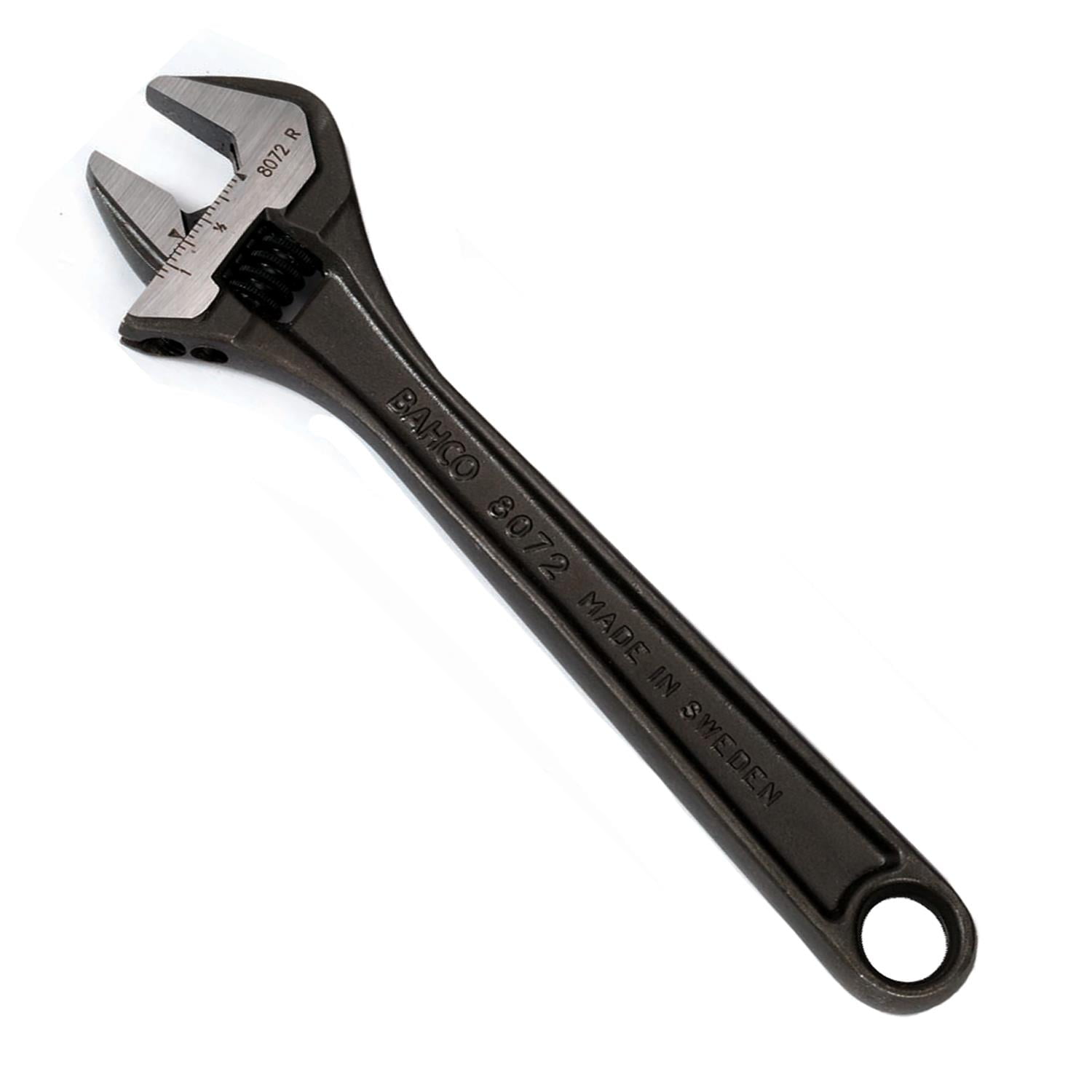 8" BAHCO® Adjustable Wrench With Black Phosphate Finish, Heavy Duty Industrial Grade. Slim Head, Tapered Jaws & Measurement Scale On Head. Williams® # BAH8071RUS