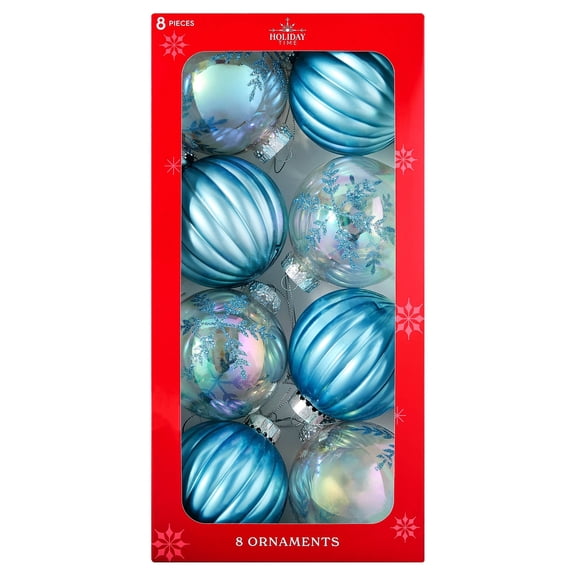 8-Count Blue and Iridescent Ball Shatterproof Christmas Ornaments, 4.3", by Holiday Time