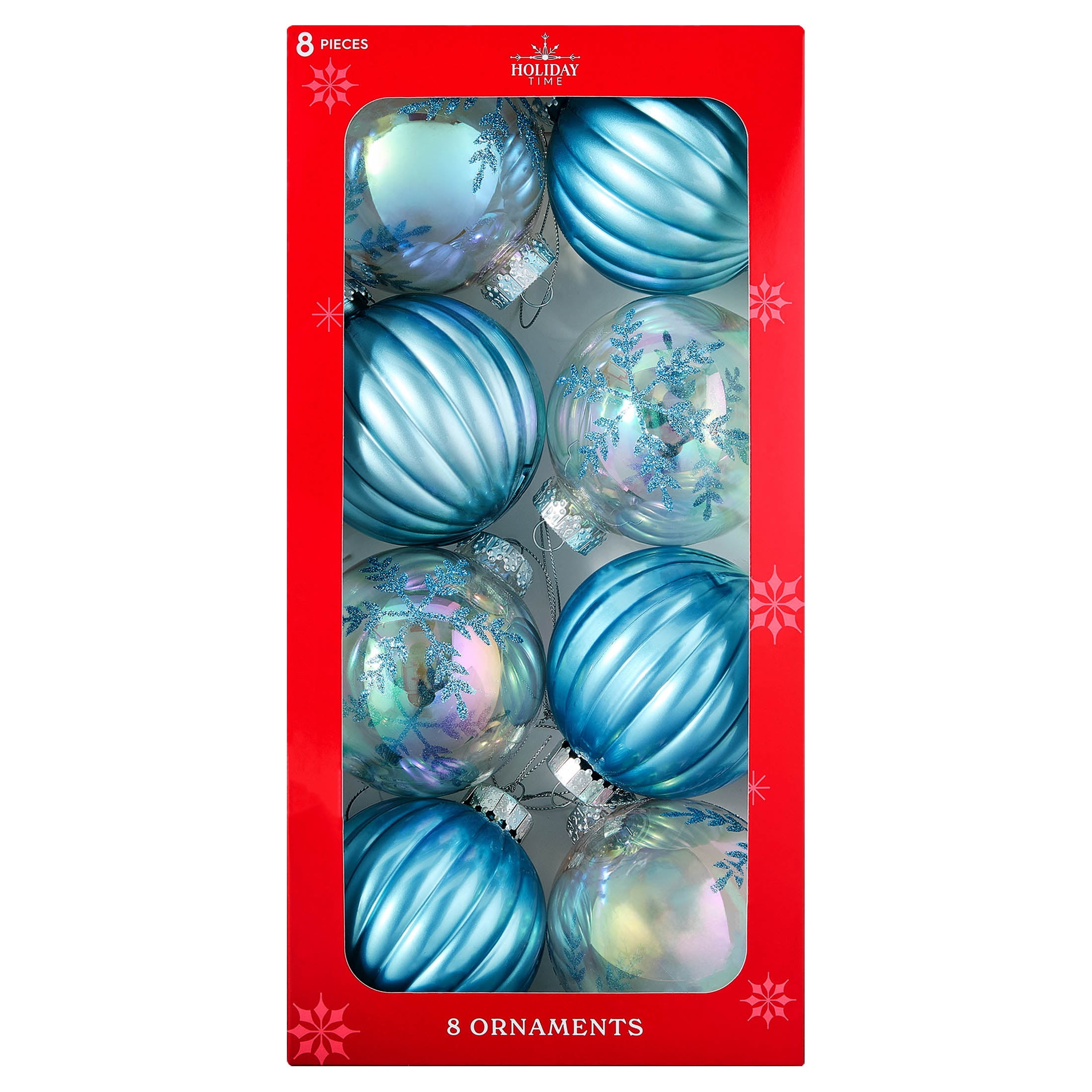 8-Count Blue and Iridescent Ball Shatterproof Christmas Ornaments, 4.3", by Holiday Time