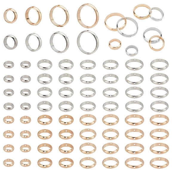 8 Bags 8 Style Brass Bead Frame for Earrings & Hair Jewelry Accessories Bag Bead Buckle Round Ring Platinum & Light Gold 8~14x2.5mm Hole: 1mm