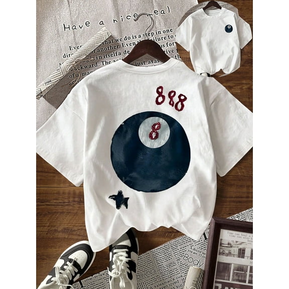 8 - Ball Graphic “888” White T - Shirt