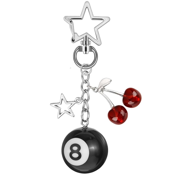 8 Ball Keychain,Creative Cherry Keychain with Stars,with Keyring Holder,for Handbags,Purse,Backpack