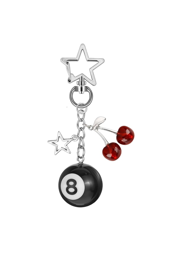 8 Ball Keychain,Creative Cherry Keychain with Stars,with Keyring Holder,for Handbags,Purse,Backpack