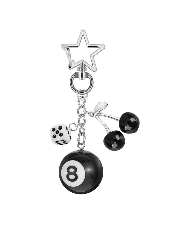8 Ball Keychain,Creative Cherry Keychain with Stars,with Keyring Holder,for Handbags,Purse,Backpack