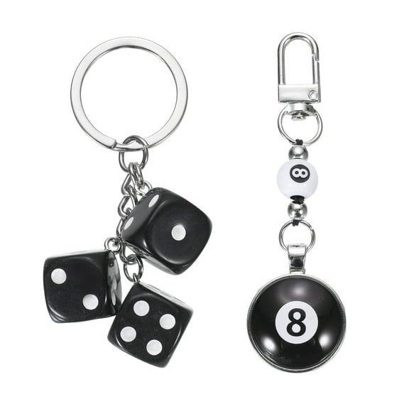Uxcell 8 Ball Keychain, Lucky 8 Pool Balls with Dice Keychain Creative Keyring Charm Pendant for Bag, Wallet, Purse, Car, Cellphone Accessories, Style 1, Black