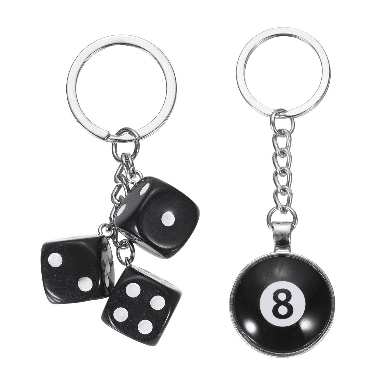 Dice & 8-Ball Keychain - Black Billiard Ball Key Ring Charm For Pool Lovers 2 thumbnail image