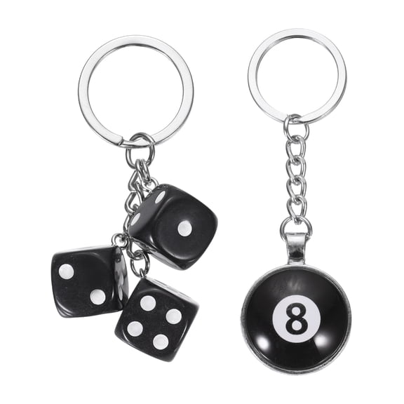Uxcell 8 Ball Keychain, Lucky 8 Pool Balls with Dice Keychain Creative Keyring Charm Pendant for Bag, Wallet, Purse, Car, Cellphone Accessories, Style 3, Black/Black