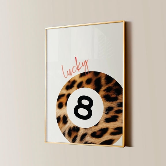 8 Ball Leopard Print, Retro Cheetah Lucky Girl Poster, Y2K Aesthetic Apartment Decor, Vintage Pool Ball, Bedroom Artwork Wall Art, Modern Wall Decor, 8x12 UNFRAMED