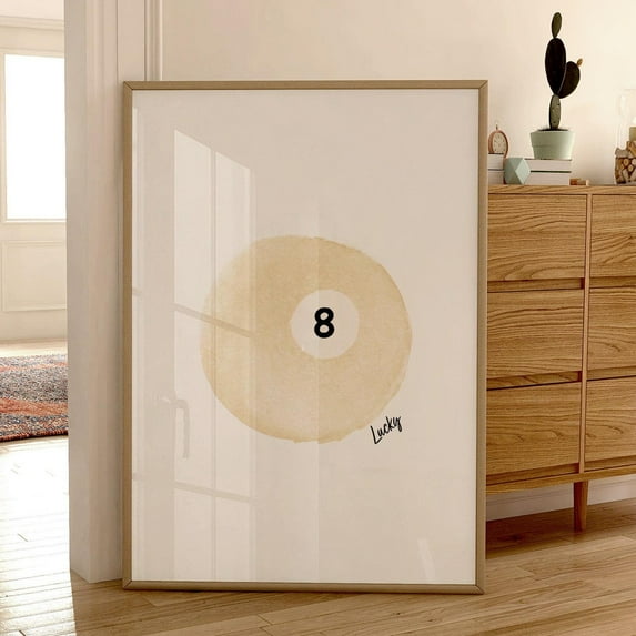 8 Ball Lucky Retro Print Aesthetic Posters Cool Wall Art Apartment Deco Beige Retro Pool Ball Prints Funky Wall Art Lucky You Poster Bedroom Wall Art, Modern Wall Decor, 16x24 UNFRAMED