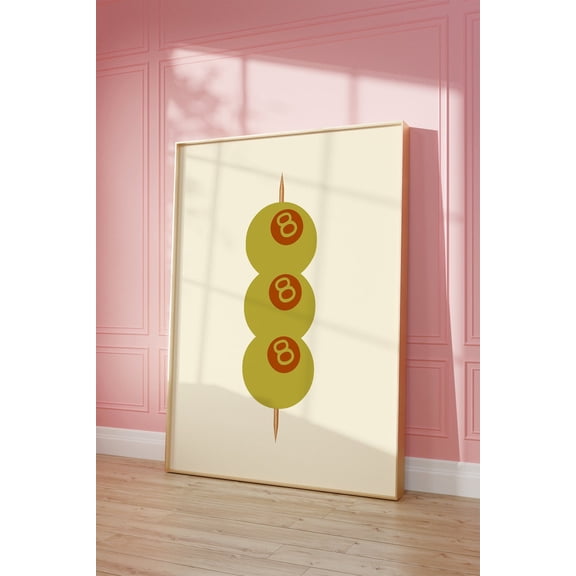 8 Ball Martini Olive Poster: Retro Mid-Century Modern Bar Art Pdf & Jpg, Unframed Poster Size 24x36