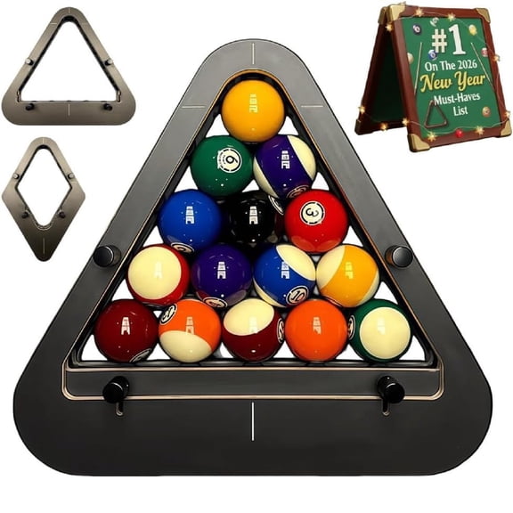 8-Ball PRO Precision Billiard Rack, Heavy Duty Solid Wood Triangle/Diamond Pool Ball Racks, Consistent Tight Rack Tool for Standard Pool Tables, Professional Billiards Accessories