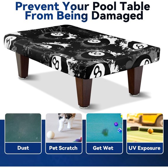 8 Ball Pattern Billiard Pool Table Cover, Waterproof and Tearproof Snooker Table Cover for PoolTable, Indoor/Outdoor Pootable Accessories for Protecting Felt$$