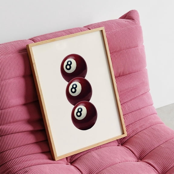 8 Ball Print, Retro Billiards Print, Maroon Game Room Art 888 Angel Number Home Decor #844, Unframed Canvas Size 8x12