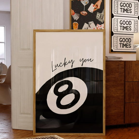 8 Ball Retro Print Aesthetic Posters Cool Wall Art Apartment Decor Black And White Retro Pool Ball Prints Funky Wall Art Lucky You Poster Wall Art, Modern Wall Decor, 8x12 UNFRAMED