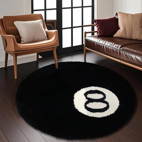 8 Ball Rug, 40 Inch Black Billiard Round Shag Tufted Carpet for Kid Room Living Room Bedroom Home Dcor$$Home Decor, Kitchen, & Other
