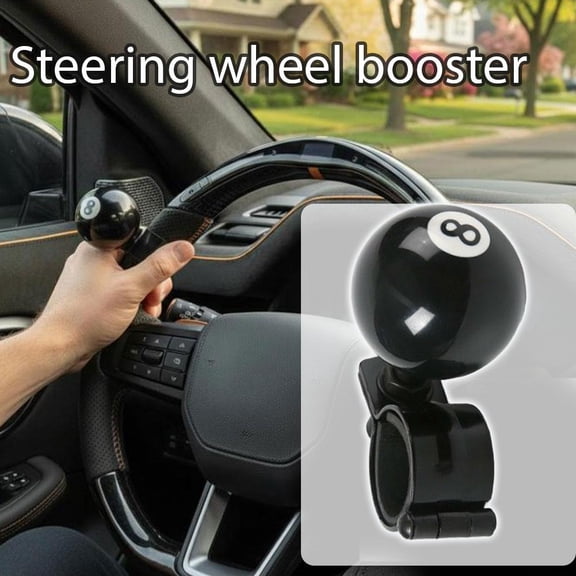 8-Ball Steering Wheel Spinner Knob for Cars, Truck, SUV - Effortless Maneuvering Power Handle, Universal Fit for 1.18"-1.38" Rims, Black
