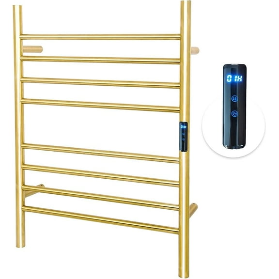 8 Bars Towel Warmer Rack, 23" Electric Wall Mounted Heated Towel Rack, Hot Towel Rails with Timer and Temperature Control for Bathroom, Brushed Gold