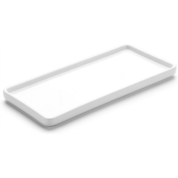 8" Bathroom Trays - Ceramic Vanity Tray for Bathroom - Small Ceramic Tray - Kitchen Soap Trays - Porcelain Dispenser Organizer for Kitchen Bathtub Counter (White)