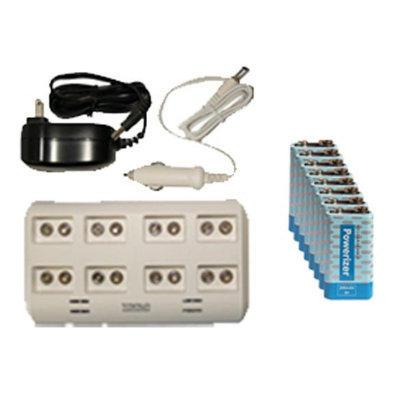 8 Bay 9 Volt Smart Charger + 8 x 9 Volt Powerizer NiMH Batteries (200 mAh)