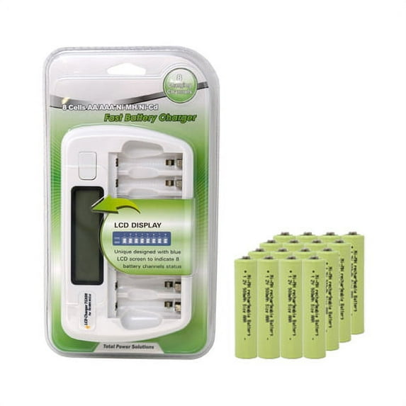 8 Bay AA / AAA LCD Battery Charger + 16 AAA NiMH Batteries (900 mAh)