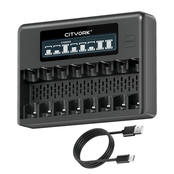 8 Bay AA AAA Smart LCD Independent Slot Battery Charger for High Capacity Low Self Discharge 1.2v Ni-MH Batteries