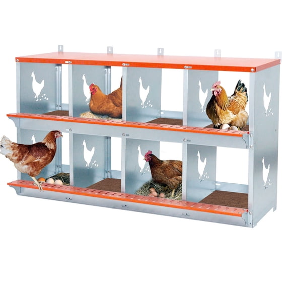 8-Bay Heavy-Duty Galvanized Steel Nest Box In Orange With Compartments For Hens And Ducks Easy Egg Collection,Coconut Fiber Pad Included