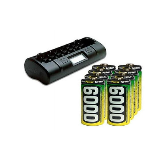 8 Bay LCD Maha Powerex Battery Charger + 8 C AccuPower NiMH Batteries (6000 mAh)
