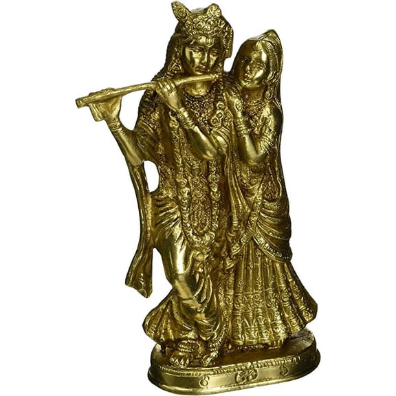 8" Beautiful Brass Sculpture Wedding Gift - Radha Krishna Statue - Symbol of Love Hindu Pair God & Goddess - Anniversary Housewarming Lucky Gift