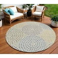 thumbnail image 1 of 8' Beige Brown And Gray Round Geometric Washable Indoor Outdoor Area Rug, 1 of 5