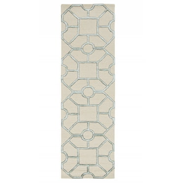 8' Beige Hand Tufted Geometric Indoor Runner Rug
