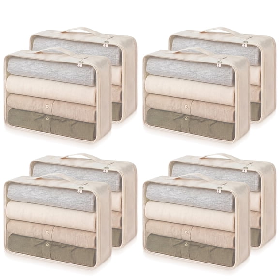 8 Beige Travel Packing Cubes, Large Capacity Luggage Organizers for Hiking Camping