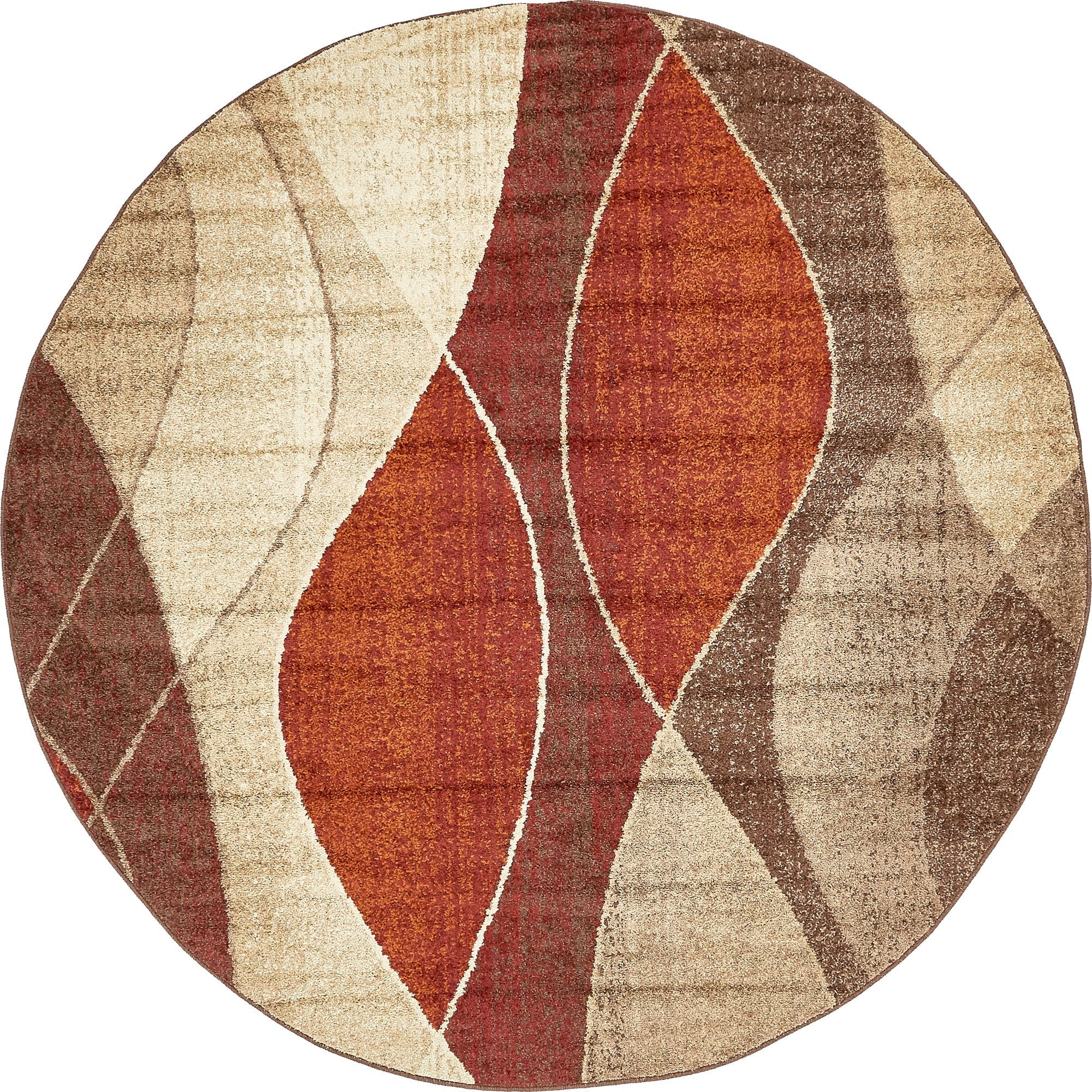 8' Beige and Terracotta Red Abstract Round Area Throw Rug