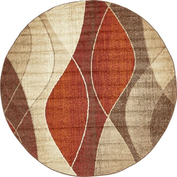 8' Beige and Terracotta Red Abstract Round Area Throw Rug