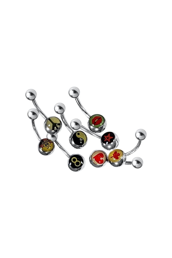 8 Belly Bottom rings 14G Logo design mix words and signs Stainless Steel