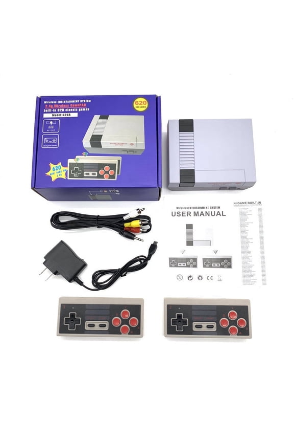 8-Bit AV Output Mini TV Playback Unit, 2.4G Dual Wireless Control Handles, Retro Entertainment Equipment Stored with 620 Classic Videos, Grey Plug & Play Holiday Gift