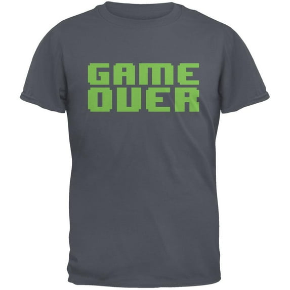 8 Bit Game Over Charcoal Grey Adult T-Shirt - Medium