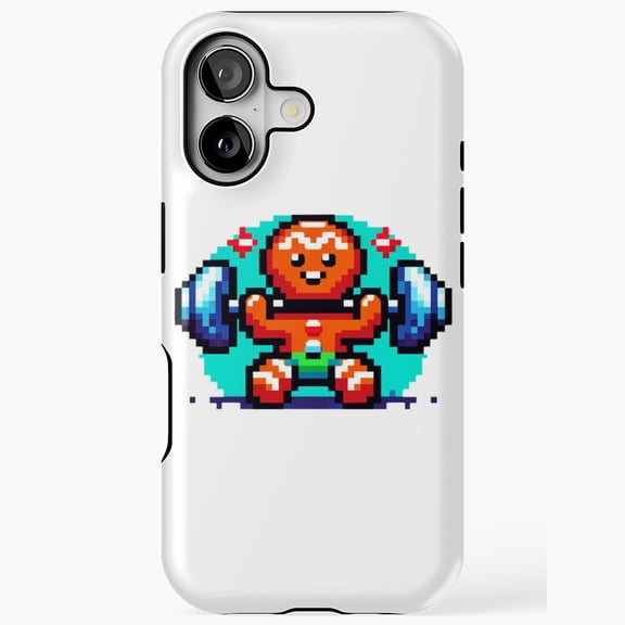 8-Bit Gingerbread Man Pumping Iron Pixel Art iPhone Case 17 through 11 Pro Max