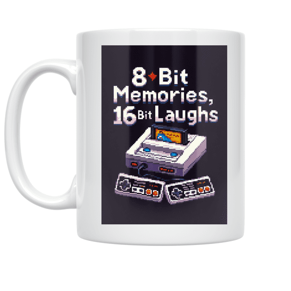 8-Bit Memories, 16-Bit Laughs - Retro Gaming Enthusiast - 11 oz Ceramic Coffee Mug