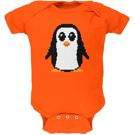 8 Bit Penguin Orange Soft Baby One Piece - 6 month