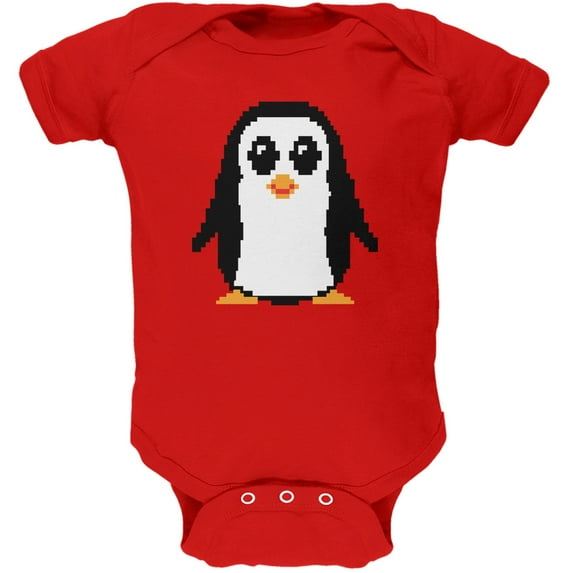 8 Bit Penguin Red Soft Baby One Piece