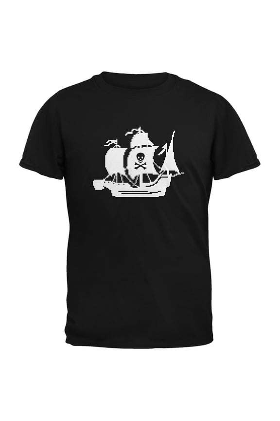 8-Bit Pirate Ship Black Adult T-Shirt - 2X-Large