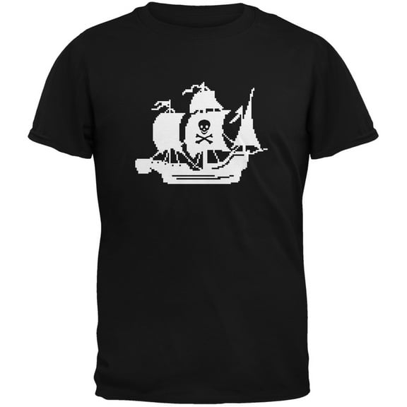 8-Bit Pirate Ship Black Adult T-Shirt - Medium