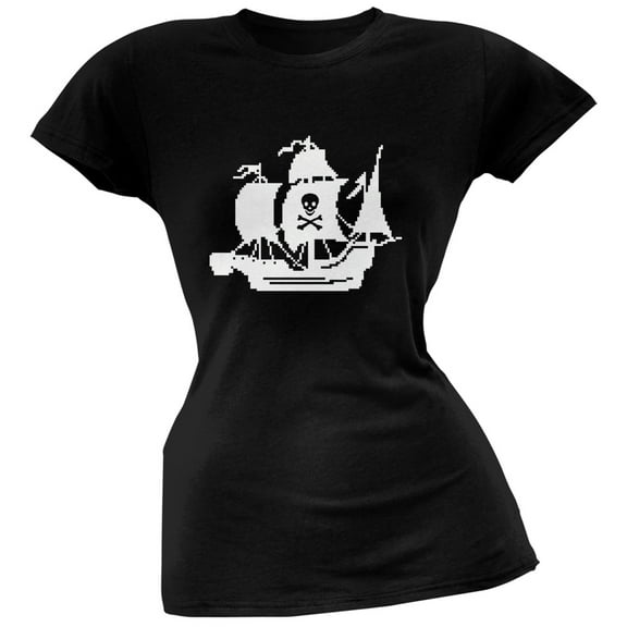 8-Bit Pirate Ship Black Soft Juniors T-Shirt - Medium