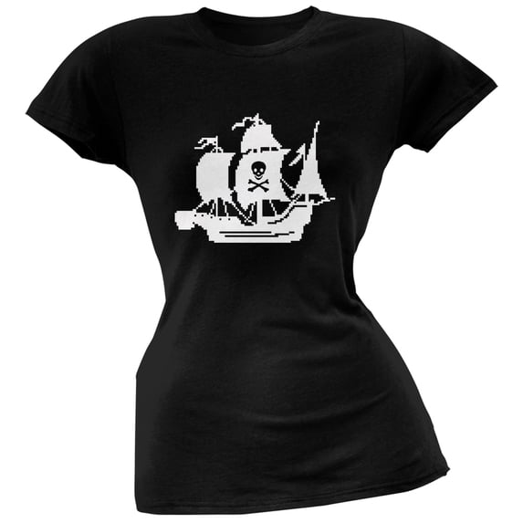 8-Bit Pirate Ship Black Soft Juniors T-Shirt - X-Large