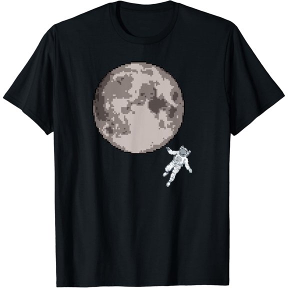 8-Bit Pixel Art Astronaut To The Moon T-Shirt Vintage Tee -Birthday Gifts