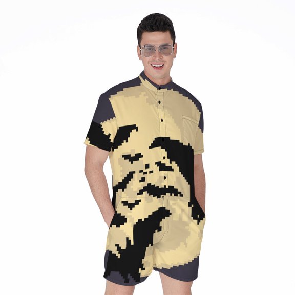 8-Bit Pixel Halloween Bat Short Sleeve Men'S Rompers, Halloween Decorative Casual Summer Jumpsuits Outfit